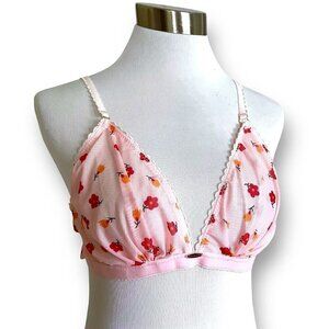 Nette Rose Womens Pink Floral Mesh Bralette XL 34DD 36DD Free People Wire Free
